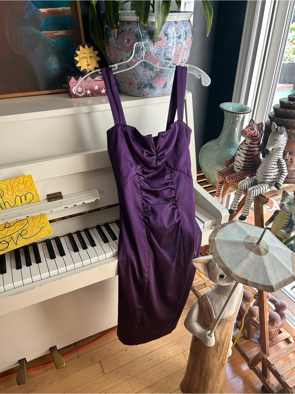 Le Chateau Purple Satin Ruched Cocktail Dress Women’s XS Sleeveless Midi Party - Picture 7 of 16